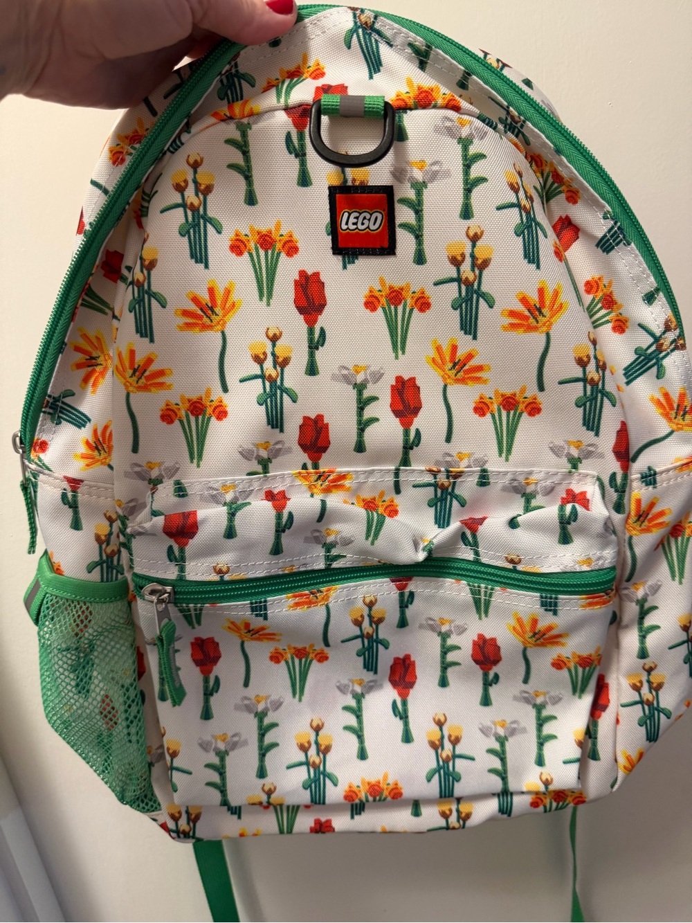 Lego White Floral Kids Backpack with Green Trim- NWT